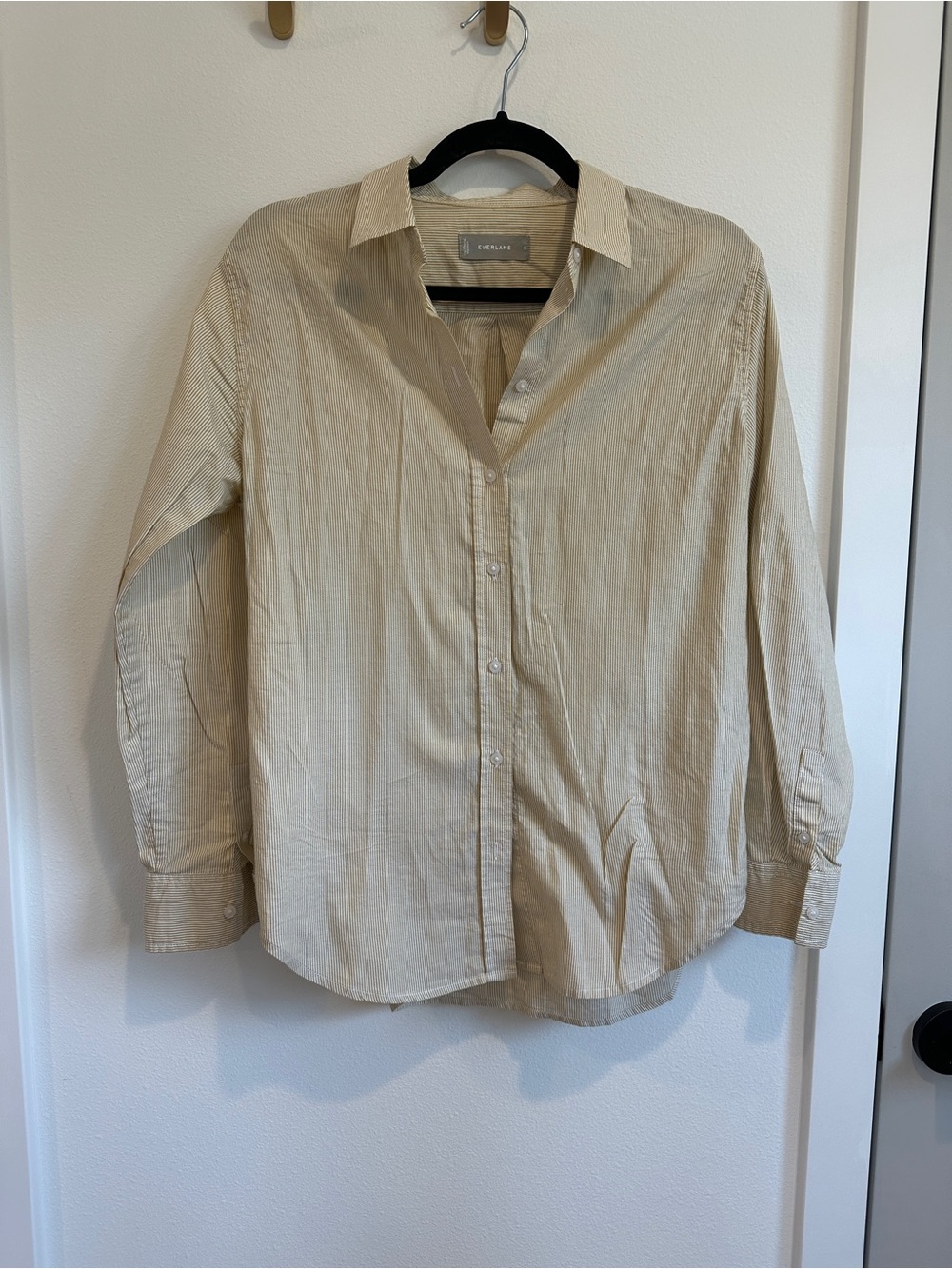 Everlane Beige Pinstripe Long-Sleeve Button-Up Shirt